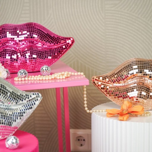 Ornament - Disco Lip - Glass - Rose Gold- 29x10x13,5cm