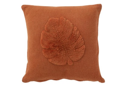 J-Line cushion Tropical Leaf - textile - terracotta