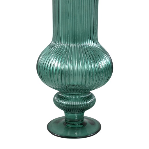 Keala Dark Green Round Ribbed Glass Vase On Base S