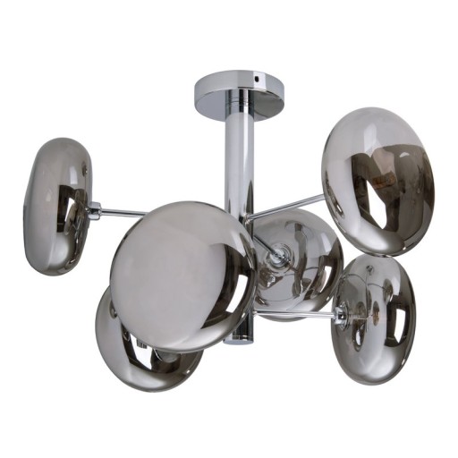 Deckenleuchte "ORION" smoky, Ø ca. 53 cm, aus chromfarbenem, rostfreiem Stahl und Rauchglas, G9-Sockel, Beleuchtung für Wohnzimmer, Esszimmer oder Büro.