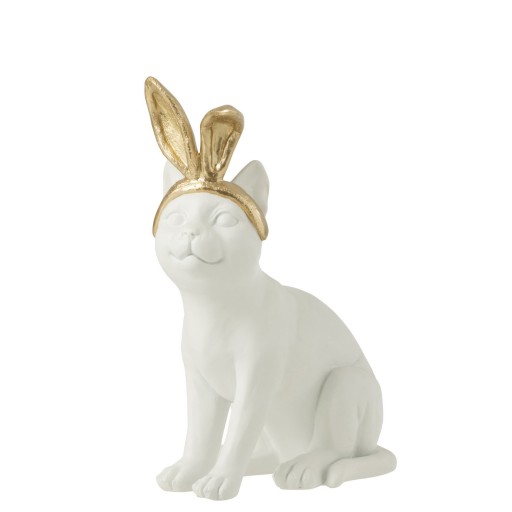 J-Line decoratie Kat Oor - polyresin - goud/wit - large