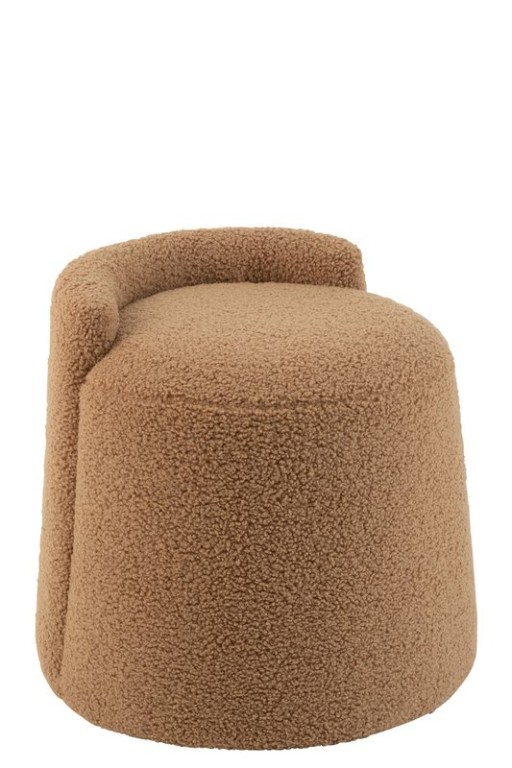 J-Line Poef Teddy Round+Rugleuing Bouclé Camel
