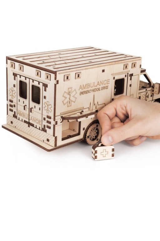 DIY 3D Mechanical Model Ambulance, Eco Wood Art, 4011, 29,5x12,9x12,4cm