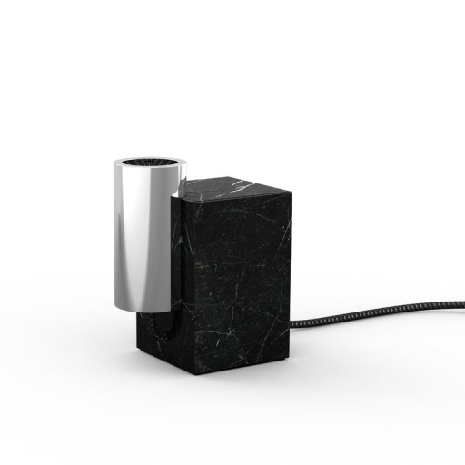 Marmortischleuchte "GEMMA" 16 cm hoch, aus Marmor und edelstahlfarbenem Metall, E27-Fassung, Beleuchtung für Esszimmer, Wohnzimmer, Diele oder Büro