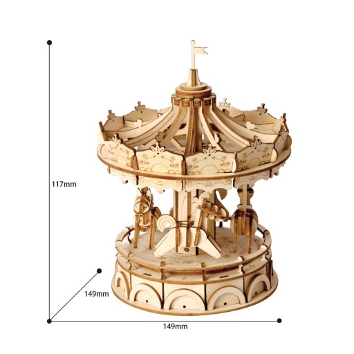 Robotime, 3D Houten Puzzel Merry Go Round, TG404, 12x12x15 cm