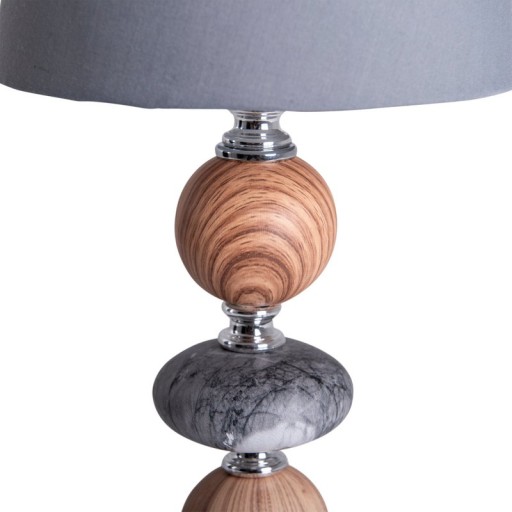 Ceramic table lamp "Araga" 36 cm high, table lamp made of metal, wood and marble, with text blades, gray, with E14 socket, lighting for dining room, living room, hallway or office