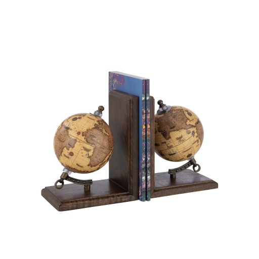 J-Line boekensteun Wereldbol - hout - oranje/bruin