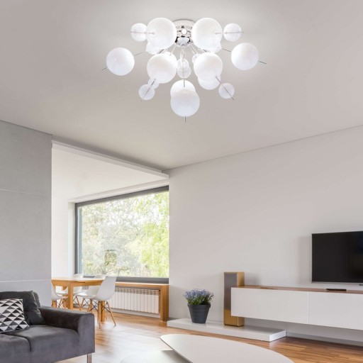 Ceiling lamp "explosion" white made of metal and glass, G9 versions, ceiling lamp for dining room, living room, hallway or office, Ø57 cm