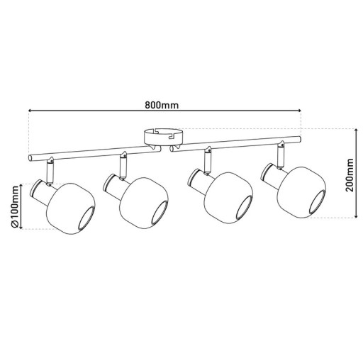 4er Spot/Deckenleuchte "LIBBY", klassische Deckenlampe aus messingfarbenem Metall und getöntem Glas in Amber, mit E14-Fassung, für Esszimmer, Wohnzimmer, Diele oder Büro, 80 cm lang