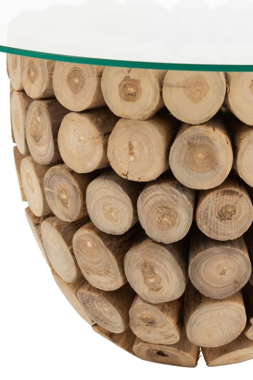 J-Line side table Discs Open Teak - wood - natural/glass