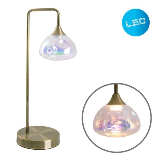 LED table lamp "Varna", table lamp made of brass -colored metal and iridescent glass, firmly built -in LEDs, 45 cm high, stylish lighting for living room, dining room or hallway