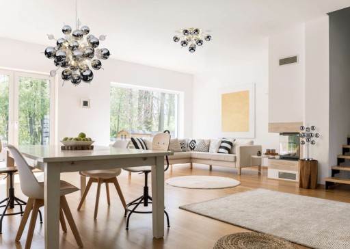 Pendelleuchte "EXPLOSION" chrom aus Metall und Glas, G9 Fassungen, Hängelampe für Esszimmer, Wohnzimmer, Diele oder Büro, Øca. 65 cm