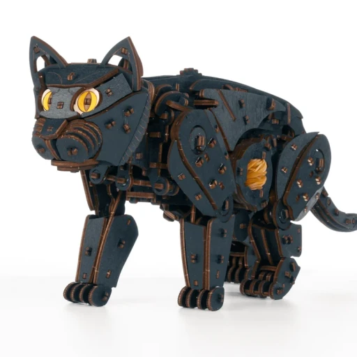 Eco Wood Art 3D Wooden Puzzle Mechanical Wild Black Cat/ Wild Black Cat, 2598, 47.6x11x18.9cm