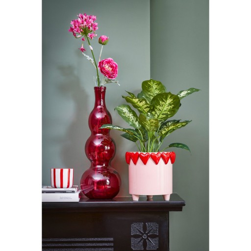 Bloempot met Hartjes - H18 x Ø21 cm - Dolomiet - Roze, Rood