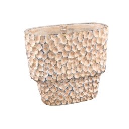 Liselot Brown Cement Pot | Ovale Grote Bloempot | Gestempeld Patroon | 20x36x40 cm