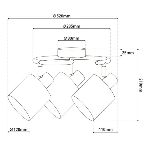 3-zits muur en plafond Rondel "Maron" gemaakt van metalen-satine-meter met stof paraplu's in de natuur, met E14-versie, lamp voor woonkamer, eetkamer, gang en kantoor, 28,5 cm diameter