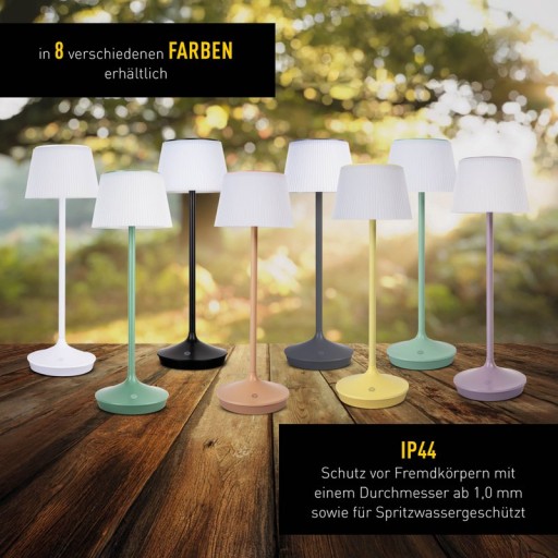 LED Leuchte "EMMI" für Außen und Innen, Tischlampe aus Metall und Kunststoff , mit fest verbauten LEDs, LED Tischlampe für Balkon, Terrasse, Garten, Wohnzimmer, Wintergarten, ca. 38 cm hoch