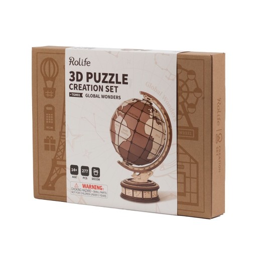 Robotime, 3D Houten Puzzel Globe Wonders, TGM01, 16,2x14,6x23,4cm