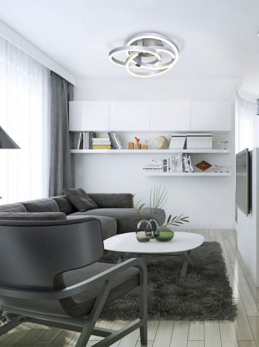 Smart Home LED ceiling light "Divora" Ø 70 cm, ceiling lamp made of metal, aluminum brushed and white plastic, with many functions, firmly built -in LEDs, lighting for living room, dining room office or hallway