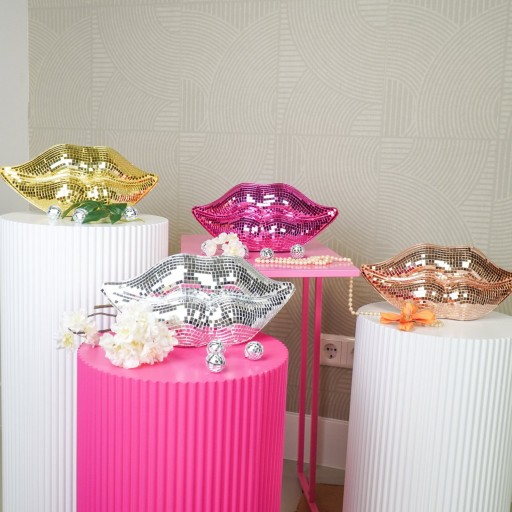 Ornament - disco -lippen - glas - goud - 29x10x13,5 cm