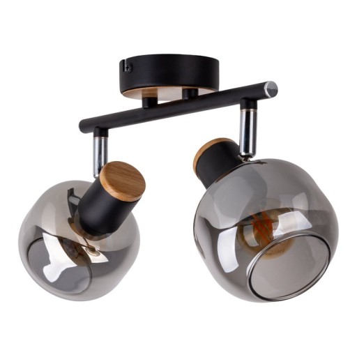 2 SPOT ceiling lamp "Fumoso", metal ceiling lamp and smoke glass in black, and nature, with E14 socket, for dining room, living room, hallway or office, 40 x 20 cm