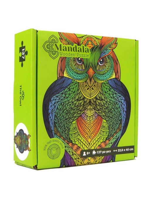 Logic Giochi Mandala Wooden Jigsaw Puzzles Owl/Owl, 22.8x40cm