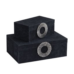 Hazael Black Suede Box Silver Handle Set Of 2