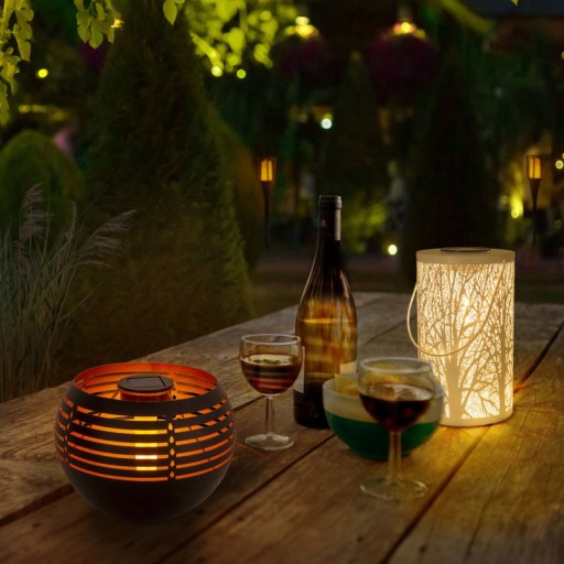 LED decorative-solar table light, 16 cm high for outside, made of black metal and plastic, with integrated LED