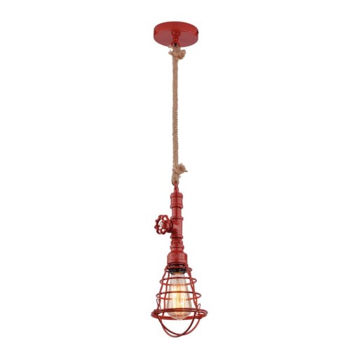 Pendant lamp "Regia", red metal, hemp rope, E27 version, lighting for living room, youth room or office