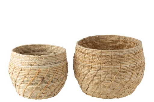 J-Line Set Of Two Baskets Raffael Round Raffia Natural