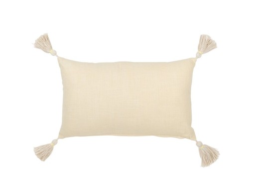 J-Line cushion Rectangle Flower + Tassels - cotton - light yellow