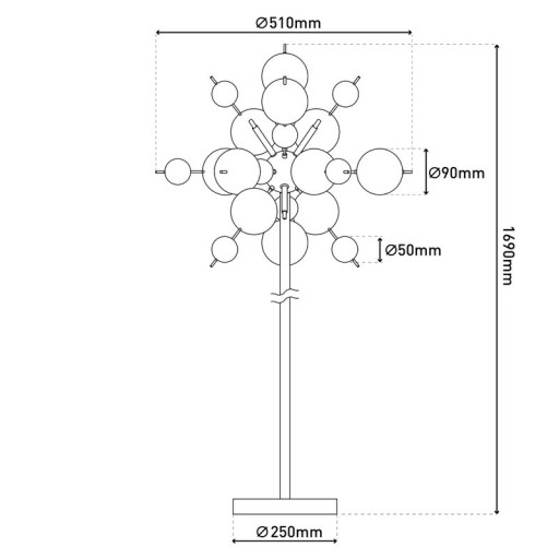Standing lamp "explosion" in chrome, floor lamp made of metal and glass, chrome, G9, floor lamp 169 cm high