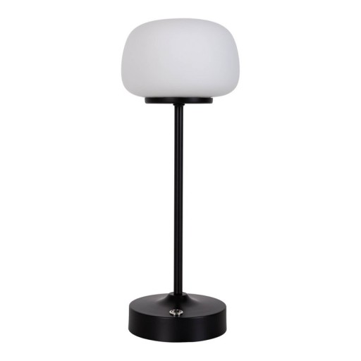 LED battery/ table lamp "Pina" 30 cm high, made of metal (black) and glass (white), integrated LEDs, warm white