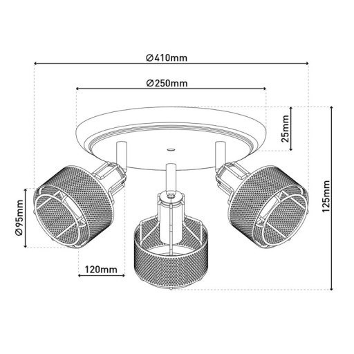 3er Wand- und Deckenrondell Spot "Foro" aus Metall in Schwarz, und Gold, mit E14-Fassungen, 41 cm Durchmesser. Stilvolle Beleuchtung für Wohnzimmer, Esszimmer oder Küche.
