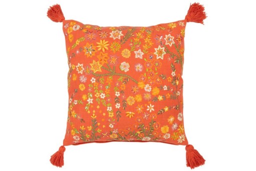 J-Line cushion Square Flowers + Tassels - cotton - orange