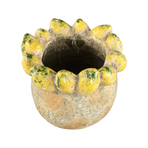 Fruitsy Yellow Round Terra Pot Lemons Edge L