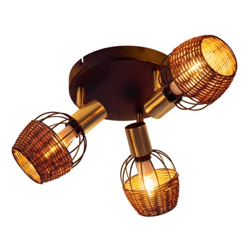 3 "Corbis" ceiling rondel, metal spot in black, with gold and rattan, with E14 socket, for dining room, living room, hallway or office, lighting for living room, dining room or office, 38 cm diameter