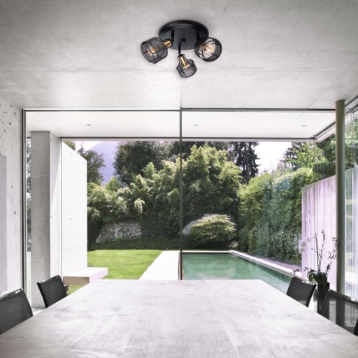 3er Wand- und Deckenrondell Spot "Foro" aus Metall in Schwarz, und Gold, mit E14-Fassungen, 41 cm Durchmesser. Stilvolle Beleuchtung für Wohnzimmer, Esszimmer oder Küche.