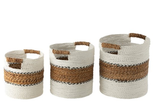 J-Line Set Of Three Baskets Laura Raffia White/Natural