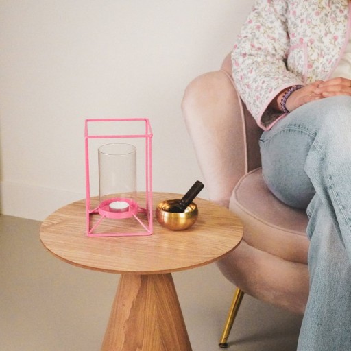 Latern - Metal/Glass - Pink - 12,5x12,5x20cm