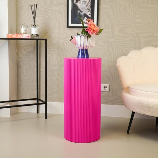 Side Table / Pillar- Cylinder - MDF - Neon Pink - 30x65cm