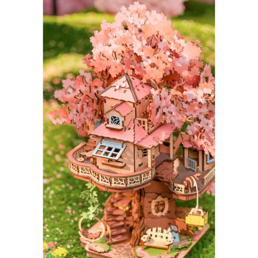 Robotime, DIY 3D Houten Modelbouwpakket, Sakura Boomhut, TGS04, 30 x 24,1x 30,7cm
