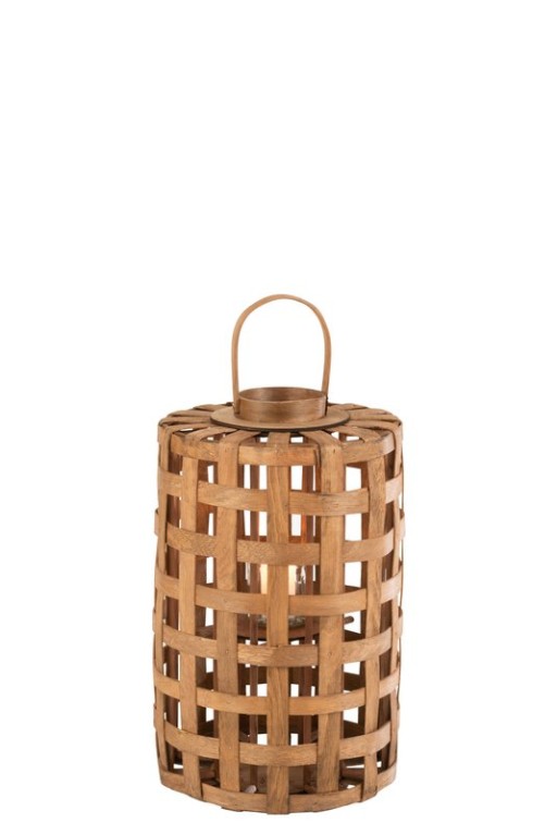 J-Line lantern Cylinder Poplar - wood - brown