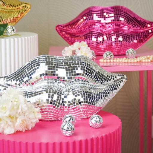 Ornament - Disco- Lips - Glass - Silver - 29x10x13,5cm