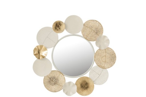 J -Line Spiegel Round Circles - Metal - White/Gold - Ø 67.5 cm