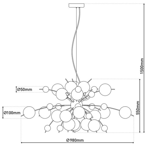 Pendant lamp "explosion" white, made of metal and glass, G9 versions, hanging lamp for dining room, living room, hall or office, Øca. 98 cm