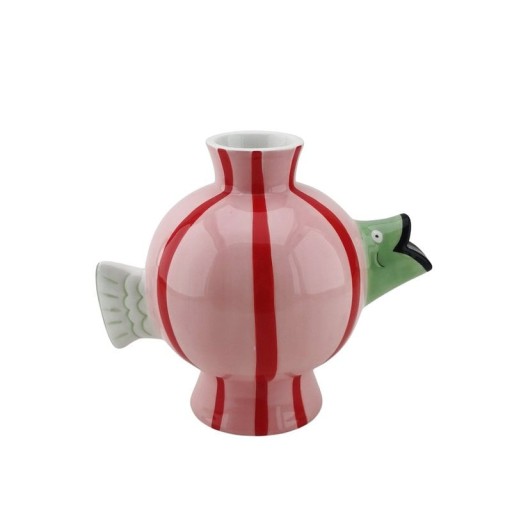 Vase - Fish- Dolomite -Pink/Mint/Red -21.5x13x17cm
