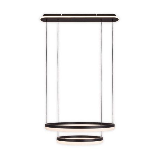 LED CCT pendant light "Circulo" made of black metal and sand-colored plastic, with integrated LED and many functions, Ø 60 cm, 150 cm high.