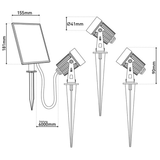 3er LED Solarspot mit Erdspieß ""Spoti"" Außen-Erdspieß aus Metall und ABS-Kunststoff in Schwarz,, mit fest verbauten LEDs mit drei Leistungsstufen