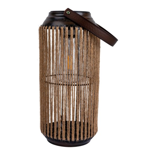 LED ZONNELIJKE LICHT "KORBINIAN" voor tuin en terras, decoratieve lamp gemaakt van metaal met jutespanning in de natuur, LED's stevig geïnstalleerd zonnelamp voor buiten 29 x 13 cm